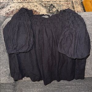 Anthropologie Black Blouse with Puff Sleeves